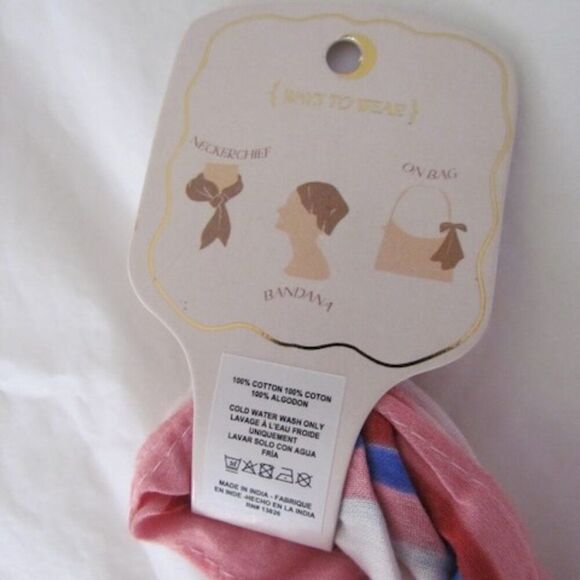 Maeve Printed Bandana Scarf 8 Balls Ivory & GIFT ANTHROPOLOGIE BARRETTES! - Picture 4 of 12